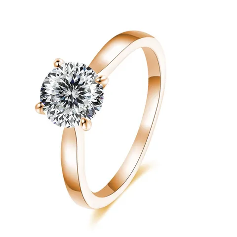 Anillo de Lujo de Plata de Ley 925 con Moissanita de 2 Quilates para Mujer Corte Redondo Chapado en Oro Rosa Engaste de Cuatro Garras Joyería de Boda con Certificado GRA