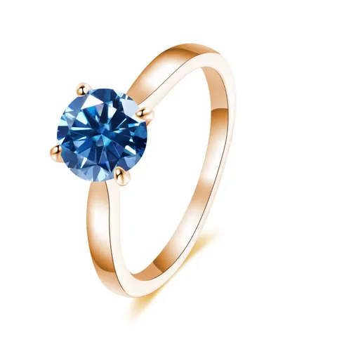 Anillo de Lujo de Plata de Ley 925 con Moissanita de 2 Quilates para Mujer Corte Redondo Chapado en Oro Rosa Engaste de Cuatro Garras Joyería de Boda con Certificado GRA