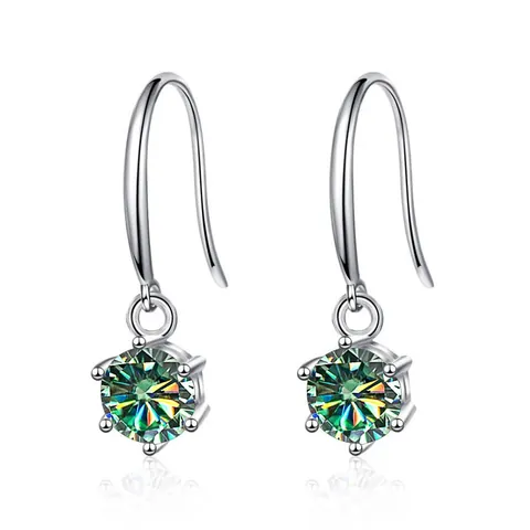 S925 Sterling Silver Moissanite Drop Earrings For Women Round Cut Six Prong Sparkling Dangle Earrings Jewelry Anniversary Gift