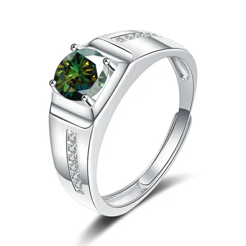 Luxus 1 Karat Rund Moissanit Ring Für Herren Silber Band Bunte Edelstein Besetzt Verstellbarer Ring Schmuck Hochzeit Geschenk
