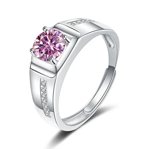 Luxus 1 Karat Rund Moissanit Ring Für Herren Silber Band Bunte Edelstein Besetzt Verstellbarer Ring Schmuck Hochzeit Geschenk