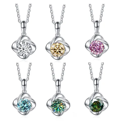 Elegant Moissanite Clover Pendant Necklace 925 Sterling Silver Dainty Four Leaf Flower Chain For Women Fine Jewelry Gift