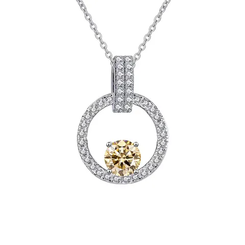 925 Sterling Silver Moissanite Pendant Necklace 1ct Round Cut Pink Green Blue Yellow Moissanite Halo Clavicle Chain Necklace For Women Jewelry