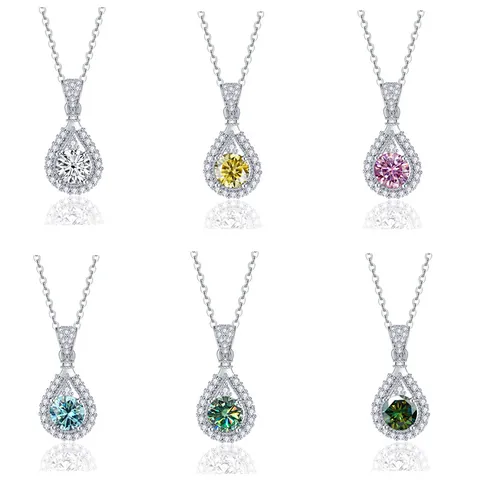 Collana con Pendente in Moissanite a Goccia in Argento Sterling S925 Eleganti Gioielli in Moissanite Halo Regalo per Donna