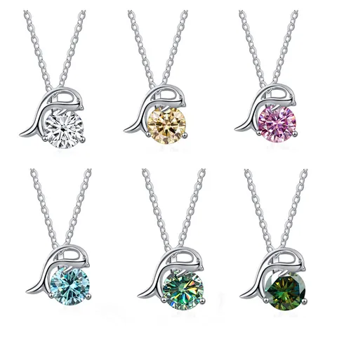 925 Sterling Silver Dolphin Moissanite Pendant Necklace For Women Korean Elegant Zirconia Animal Shape Clavicle Chain Jewelry