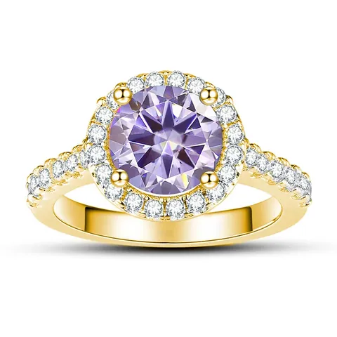 Bague Moissanite 1 Carat Argent Sterling 925 Plaqué Or Coupe Ronde Halo Engagement Mariage Bague Pour Femme Bijoux Cadeau