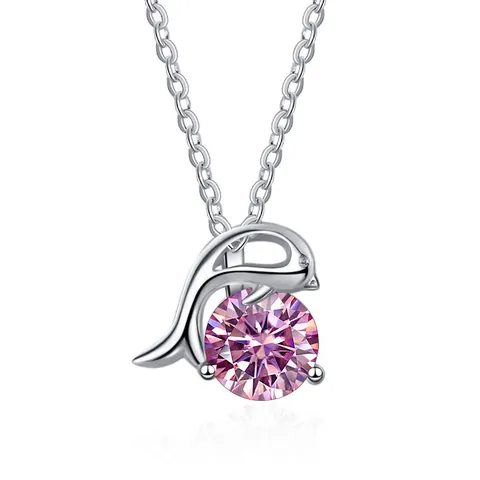 925 Sterling Silver Dolphin Moissanite Pendant Necklace For Women Korean Elegant Zirconia Animal Shape Clavicle Chain Jewelry