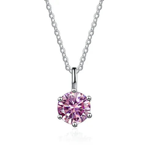 Round Moissanite Pendant Necklace For Women 925 Sterling Silver Six Prong Solitaire Elegant Classic Jewelry Wedding Gift