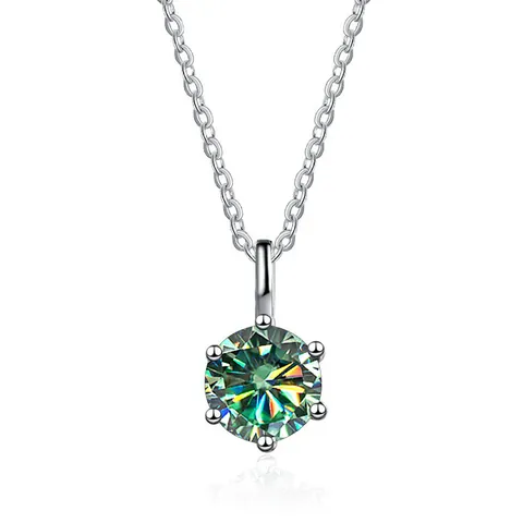 Round Moissanite Pendant Necklace For Women 925 Sterling Silver Six Prong Solitaire Elegant Classic Jewelry Wedding Gift