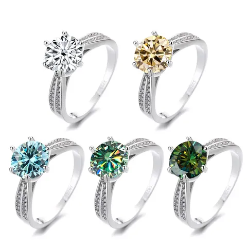 925 Sterling Silver Moissanite Ring Six Prong Round Sparkling Wedding Engagement Jewelry Anniversary Gift For Women