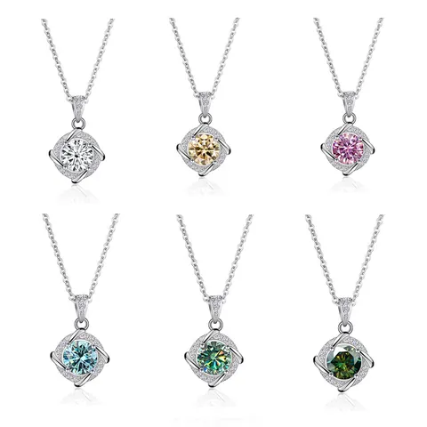 Silber Moissanit Anhänger Halskette Rundschliff D Farbe VVS1 Mit GRA Zertifikat Halo Quadrat Elegant Schmuck Für Damen