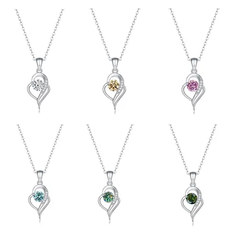 925 Sterling Silver Moissanite Heart Pendant Necklace With O-Chain Round Cut Colorful Moissanite Jewelry Gift For Women