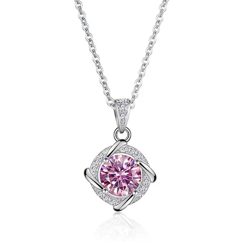 Silber Moissanit Anhänger Halskette Rundschliff D Farbe VVS1 Mit GRA Zertifikat Halo Quadrat Elegant Schmuck Für Damen