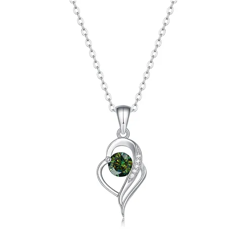 925 Sterling Silver Moissanite Heart Pendant Necklace With O-Chain Round Cut Colorful Moissanite Jewelry Gift For Women