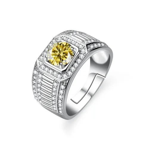 Luxury S925 Sterling Silver Moissanite Ring For Men Platinum Plated Round Cut One Two Carat Engagement Wedding Band Jewelry