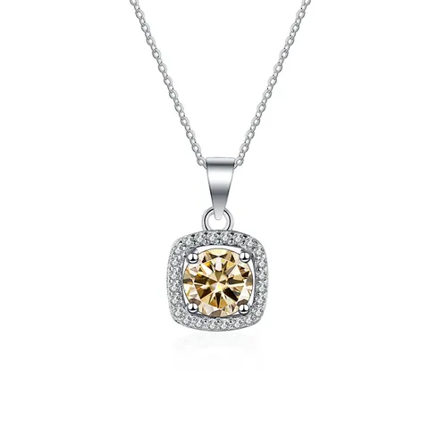 Vierkante Halo Moissaniet Hanger Halsketting S925 Sterling Zilver Rond Slijpsel D Kleur VVS1 Helderheid GRA Gecertificeerde Sieraden Voor Vrouwen Jubileum Cadeau