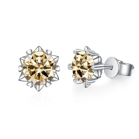 Classic Moissanite Stud Earrings 925 Sterling Silver Earring Post Heart Claw Snowflake Round Cut Earrings Wedding Party Women Jewelry