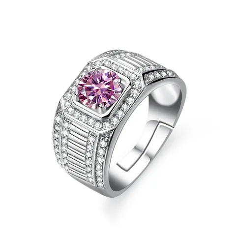 Luxury S925 Sterling Silver Moissanite Ring For Men Platinum Plated Round Cut One Two Carat Engagement Wedding Band Jewelry