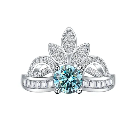 Luxury 1 Carat Round Moissanite Crown Tiara Ring 925 Sterling Silver Princess Wedding Engagement Finger Ring For Women Jewelry Gift