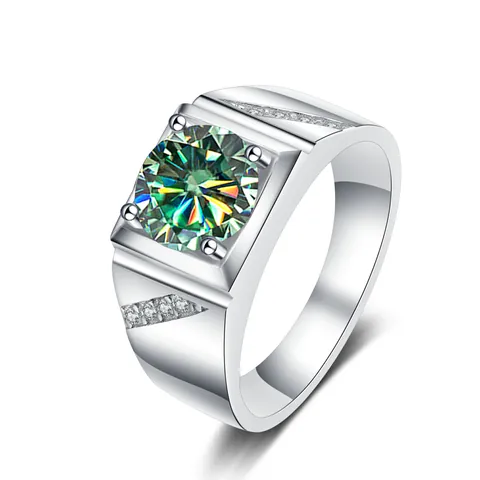 S925 Sterling Zilveren Heren Ring Luxe Rond Geslepen Moissanite Trouwring Met GRA Certificaat Kleurrijke Edelsteen Sieraden Voor Mannen