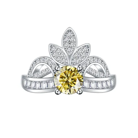 Luxury 1 Carat Round Moissanite Crown Tiara Ring 925 Sterling Silver Princess Wedding Engagement Finger Ring For Women Jewelry Gift