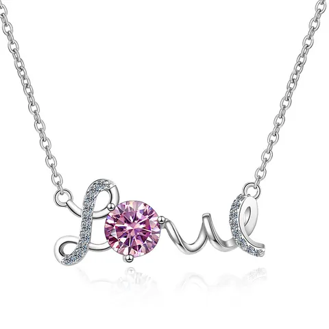 S925 Sterling Silver 1 Carat Moissanite Love Letter Pendant Necklace Round Cut Colorful Gemstone Fine Jewelry Wedding Gift For Women