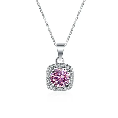 Vierkante Halo Moissaniet Hanger Halsketting S925 Sterling Zilver Rond Slijpsel D Kleur VVS1 Helderheid GRA Gecertificeerde Sieraden Voor Vrouwen Jubileum Cadeau