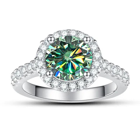 Luxe Rond Geslepen Moissaniet Ring Voor Dames 925 Sterling Zilver Kleurrijke Halo Verlovingsring Bruiloft Vingerring Fonkelende Sieraden Cadeau