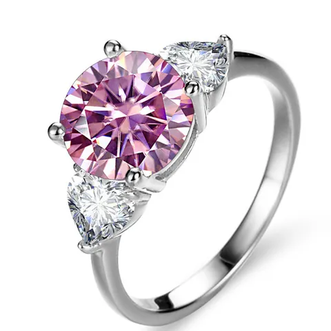 Anello in Argento Sterling 925 con Moissanite Rotonda Placcato Platino Pietre Laterali a Cuore Gioielli di Lusso per Donna Matrimonio Fidanzamento