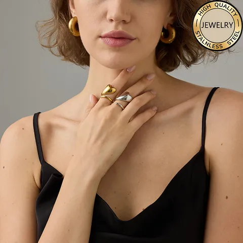 Hypoallergeen 316L Roestvrij Staal Open Hart Ring Voor Vrouwen Minimalistisch PVD Goud Zilver Verguld Verstelbaar Sieraden