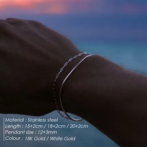 Bracelet Chaîne Trombone Minimaliste en Acier Inoxydable 316L pour Hommes Or Argent Plaqué Punk Hip Hop Bijoux
