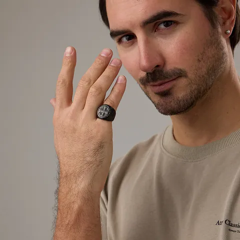 Anello con Sigillo da Uomo Vintage in Acciaio Inossidabile 316 con Medaglia di San Benedetto Croce Gioielli Protezione Oro Nero Argento