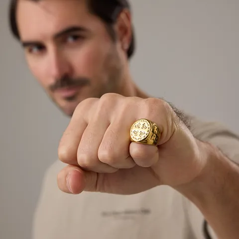 Anello con Sigillo da Uomo Vintage in Acciaio Inossidabile 316 con Medaglia di San Benedetto Croce Gioielli Protezione Oro Nero Argento