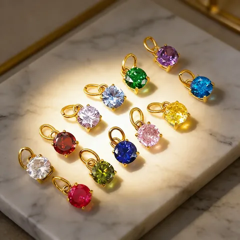 Ciondoli Tondi in Zirconia Acciaio Inossidabile 316L Placcato Oro PVD Charms Accessori per Creazione Gioielli Fai da Te Collane Bracciali Donna