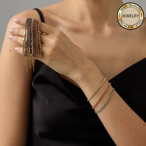 Bracciale Tennis in Acciaio Inossidabile 316L con Zirconia Colorata Donna Placcato Oro PVD Regolabile Pietra Natali Gioielli Regalo
