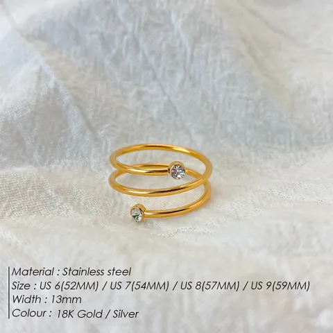 Anello a Spirale in Acciaio Inossidabile 316L per Donna Placcato Oro 18K con Zirconia Avvolgente a Più Strati Gioielli Moda