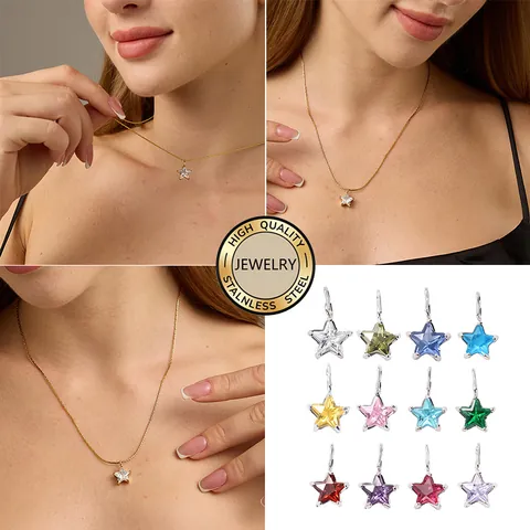 Ciondolo a Stella Minimalista in Acciaio Inossidabile 316L Con Intarsio in Zirconia Placcato Oro Argento Accessorio per Gioielli Fai-da-te Collana Bracciale Ciondolo Stella Pietra Natale