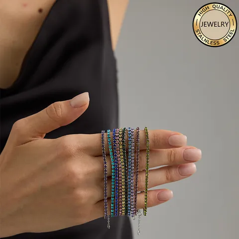 Bracciale Tennis in Acciaio Inossidabile 316L con Zirconia Colorata Donna Placcato Oro PVD Regolabile Pietra Natali Gioielli Regalo