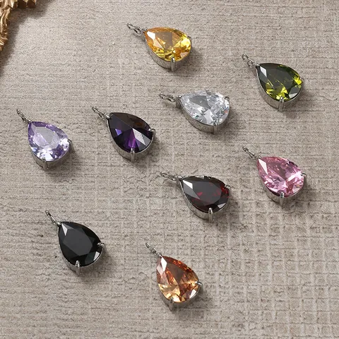 316L Stainless Steel PVD Gold Plated Zirconia Teardrop Charm Pendant For Necklace Bracelet Jewelry Making Women Accessories