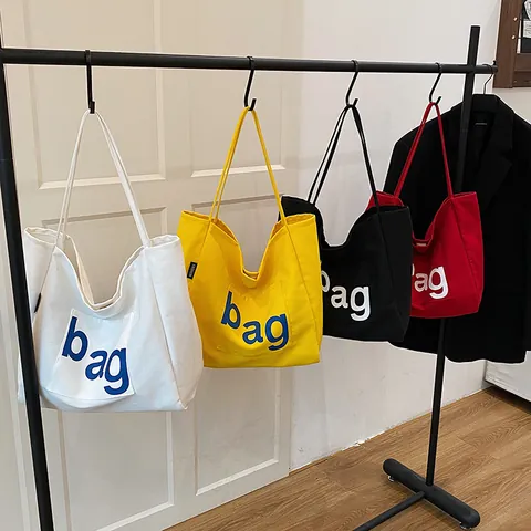 Dames Canvas Tote Tas Grote Capaciteit Eenvoudige Letterprint Dagelijkse Casual Schoudertas Veelzijdige Zachte Canvas Handtas