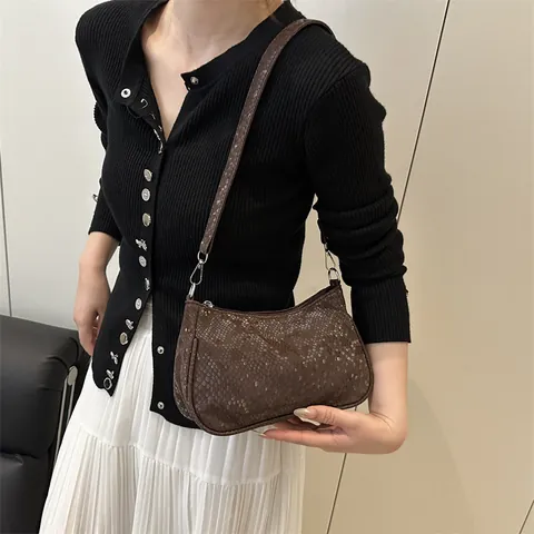 Damen Vintage Schlangenmuster Achseltasche PU Leder Schulter Baguette Tasche Kleine Quadratische Hobo Tasche Für Täglich Pendeln Büro
