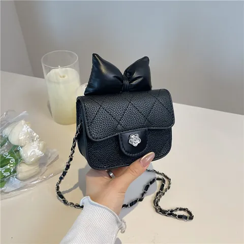 Damen Mini Gesteppte Umhängetasche Mit Großer Schleife Kamelien-Schloss Elegante Kette Riemen Kleine Quadratische Tasche Mode Accessoire