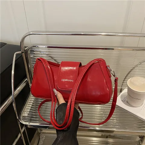 Sac sous l'aisselle Minimaliste en Cuir PU Verni pour Femme Sac à Bandoulière Brillant Couleur Unie Style Urbain Carré