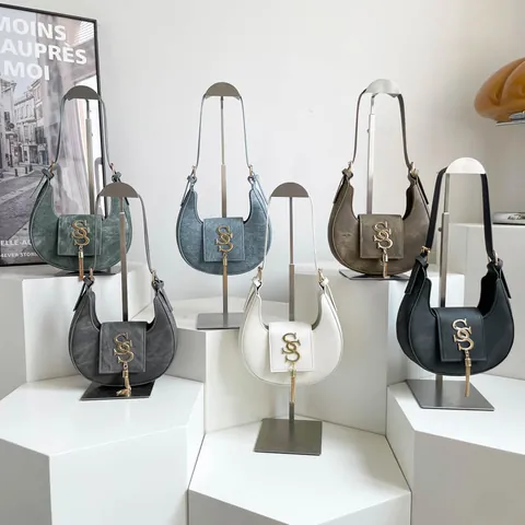 Bolso Hobo de Media Luna de Cuero PU Vintage para Mujer con Borla Metálica Bolso de Hombro de Moda Color Sólido
