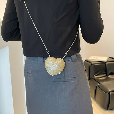 Heart Shaped Mini Crossbody Bag Sequin Glitter PU Leather Metal Chain Evening Party Sparkly Chic Purse For Women