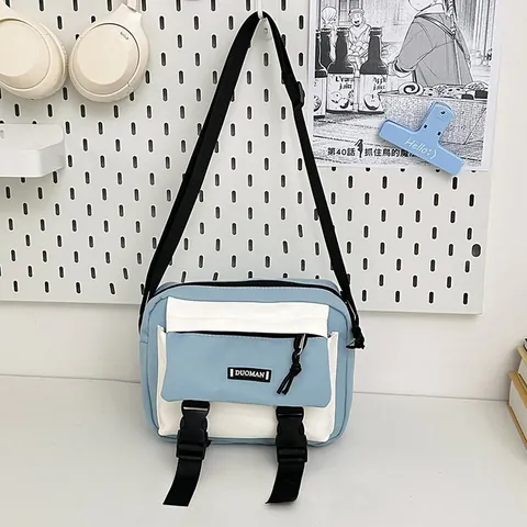 Borsa a Tracolla da Donna in Nylon Messenger Color Block Con Fibbia Tracolla Regolabile Borsa a Spalla per Scuola Viaggio Studenti