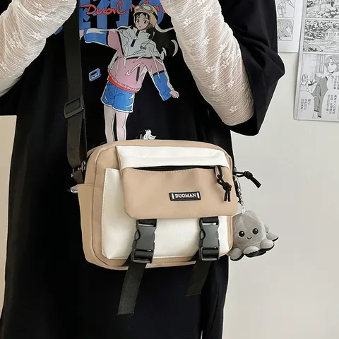 Borsa a Tracolla da Donna in Nylon Messenger Color Block Con Fibbia Tracolla Regolabile Borsa a Spalla per Scuola Viaggio Studenti