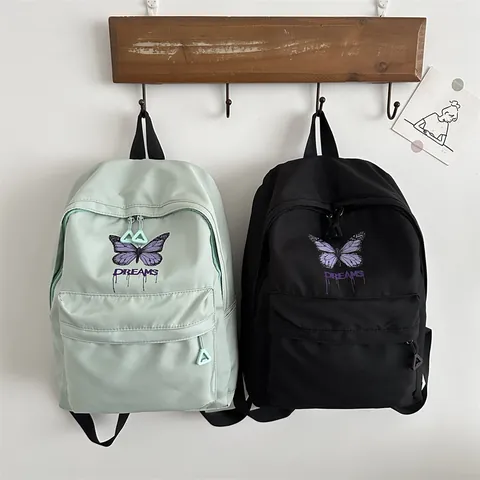 Girls Cute Butterfly Print School Backpack Large Capacity Nylon Student Rucksack Dreams Letter Design School Bag For Students
