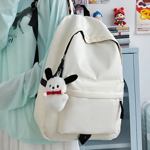 Minimalistische Effen Kleur Nylon Rugzak Voor Vrouwen Tieners Schooltas Grote Capaciteit Student Daypack Met Hanger Mode Streetwear