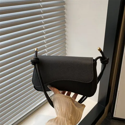 Women Saffiano PU Leather Underarm Bag Irregular Wave Flap Shoulder Bag With Knot Strap French Style Commute Crossbody Bag
